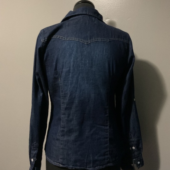 Dark Blue Denim Button-Up Shirt - Picture 3 of 4